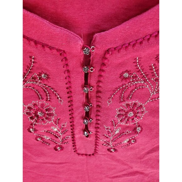 White Stag Claret Short Sleeve Top 100% Cotton Embroidered Women XL Shrunk Distr - Picture 7 of 11